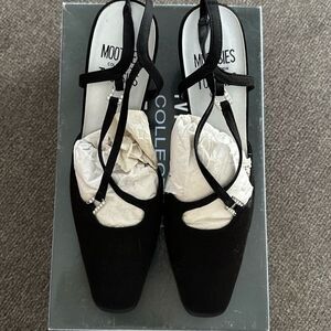 90s Black Satin Heels Slingback Rhinestone Formal Size 7